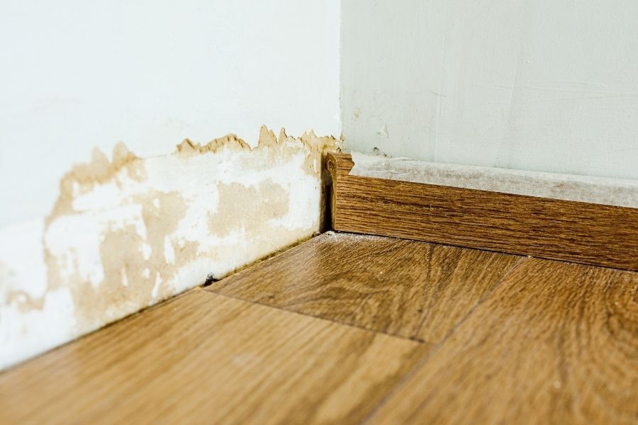 baseboard and drywall water damage